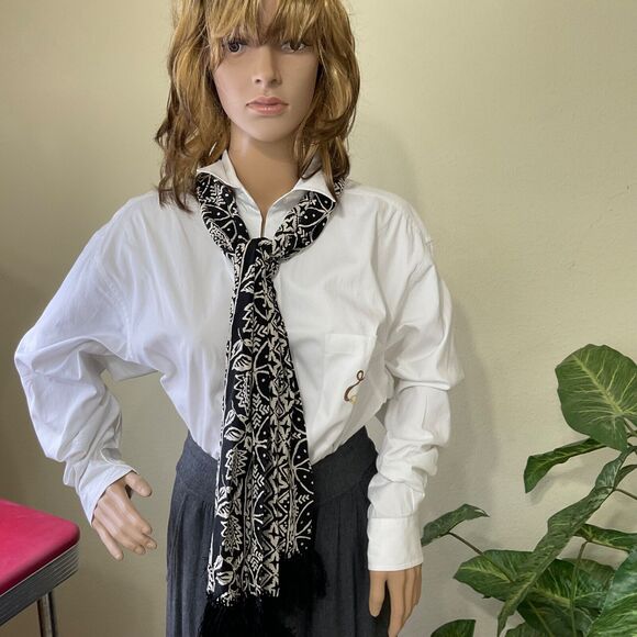 100 % SILK Mitra SCARF Women's 10”x 66” black /cream Rectangle Boho artsy print - Picture 8 of 9